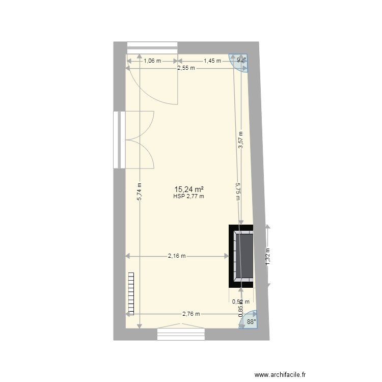 Nébias - SDB au dessus de la Cuisine 2.0. Plan de 1 pièce et 15 m2