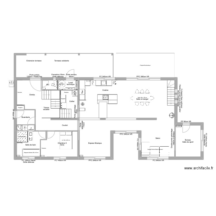 La Salle v12 APS pour Archi. Plan de 24 pièces et 286 m2