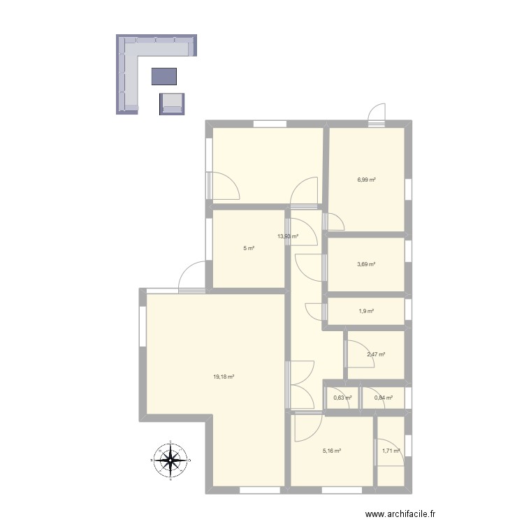 marilene v1. Plan de 11 pièces et 62 m2