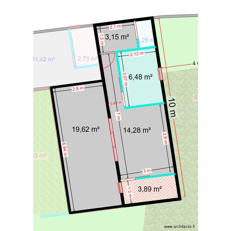 Villa Métré Bâtiment. Plan de 14 pièces et 242 m2