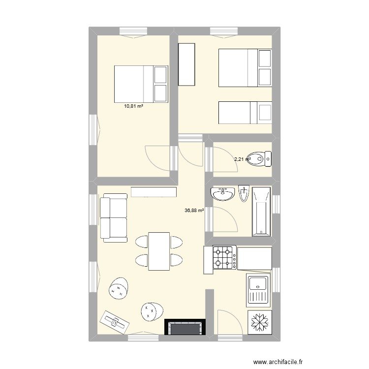 Gîte. Plan de 3 pièces et 50 m2