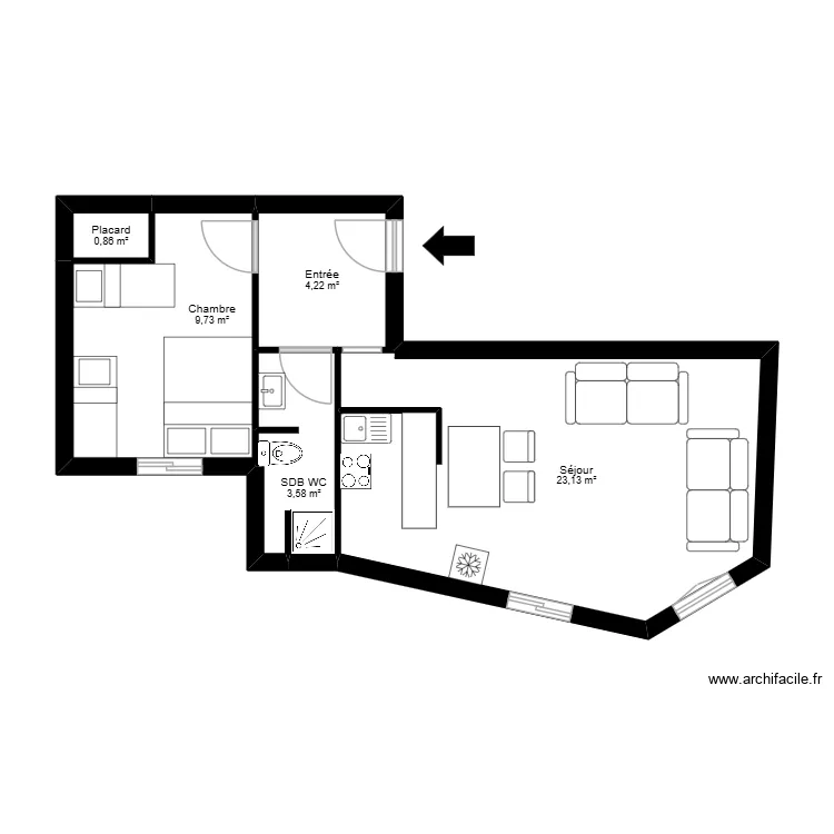 A plan. Plan de 5  et 42 m²