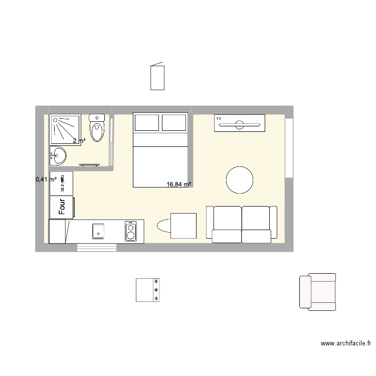 Conversion garage 3. Plan de 3 pièces et 19 m2