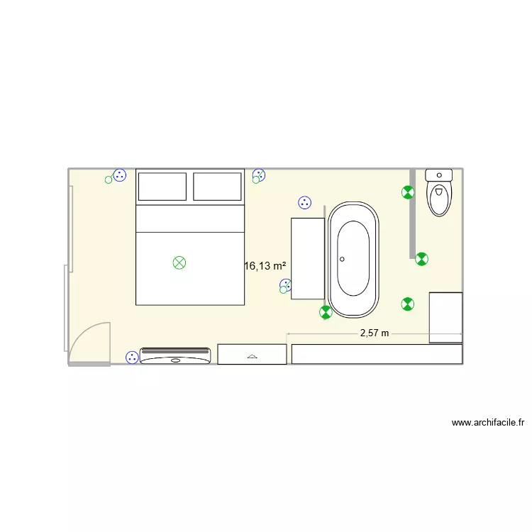 Chambre 1. Plan de 1  et 16 m²