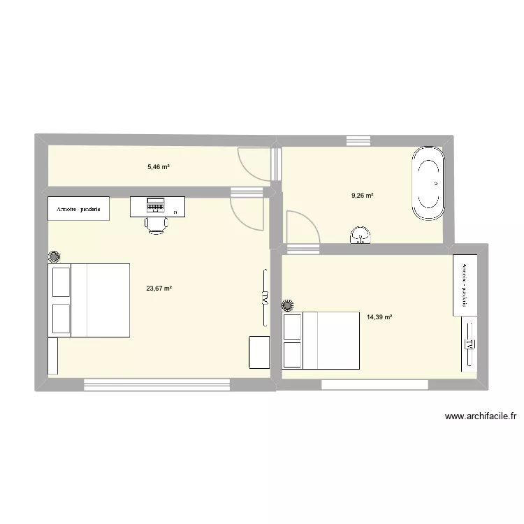 chambre. Plan de 4  et 53 m²