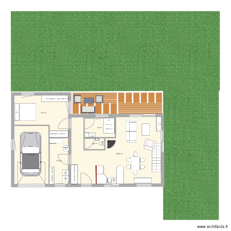 Plan maison 1. Plan de 6 pièces et 88 m2