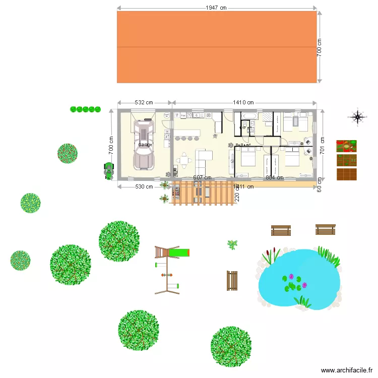 Maison 3 chambres. Plan de 