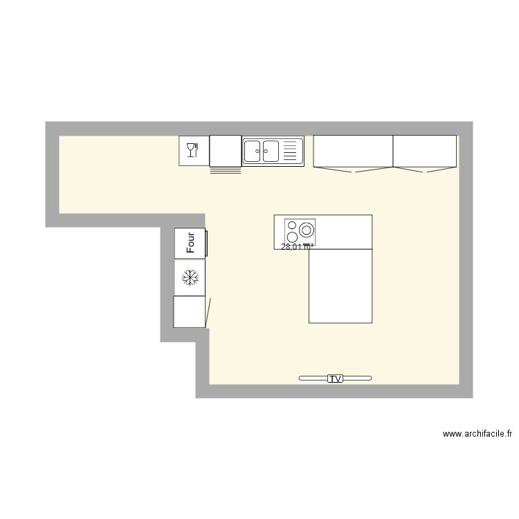 cuisine7509. Plan de 1 pièce et 28 m2