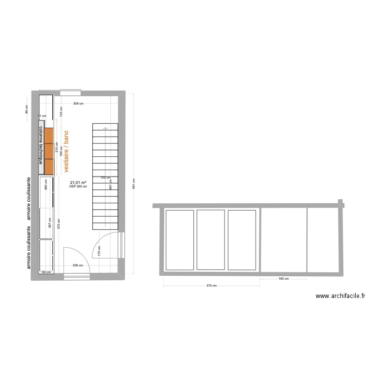 projet hall . Plan de 1 pièce et 21 m2