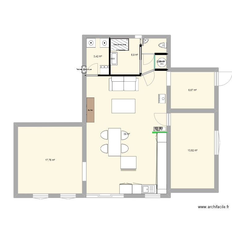 cui salon etc 3.1. Plan de 7 pièces et 88 m2