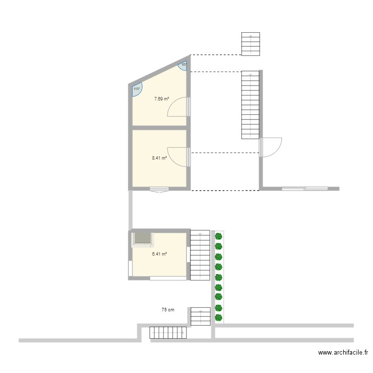 Annexe et Cuis. Plan de 3 pièces et 23 m2