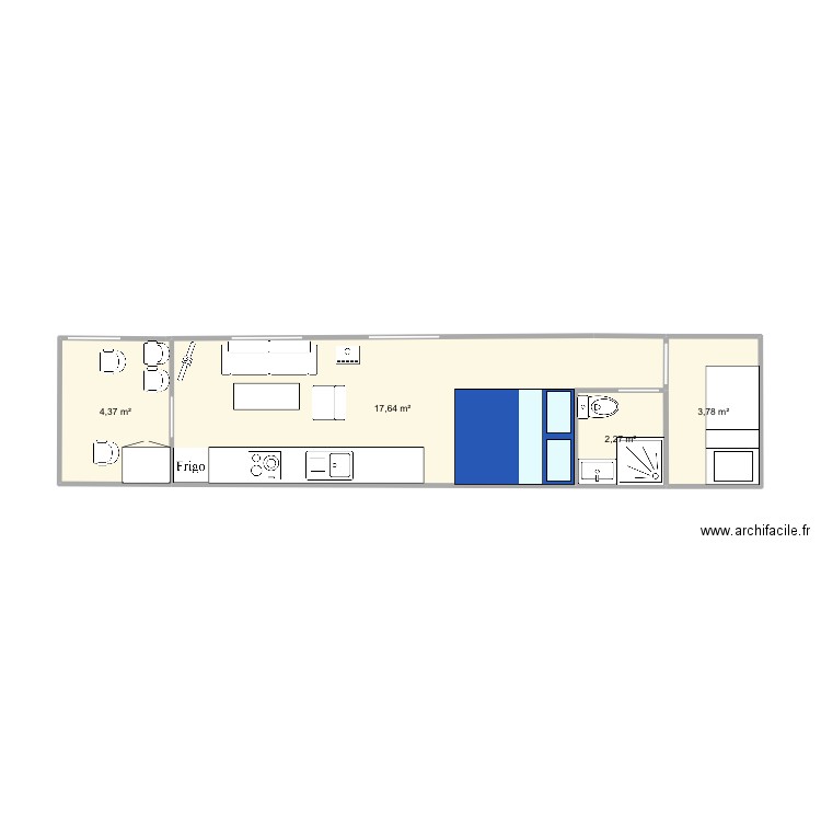 'Bus amenagement. Plan de 4 pièces et 28 m2