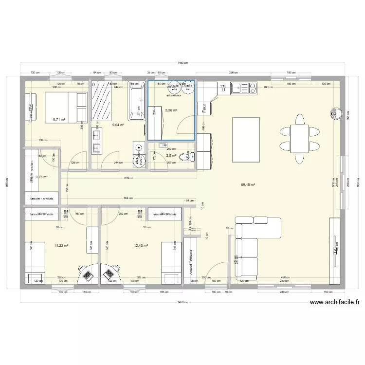 Plan de maison 1 am&eacute;nag&eacute;. Plan de 