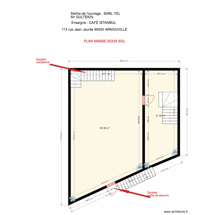 CAF&Eacute; ISTANBUL  PLAN MASSE SOUS SOL. Plan de 