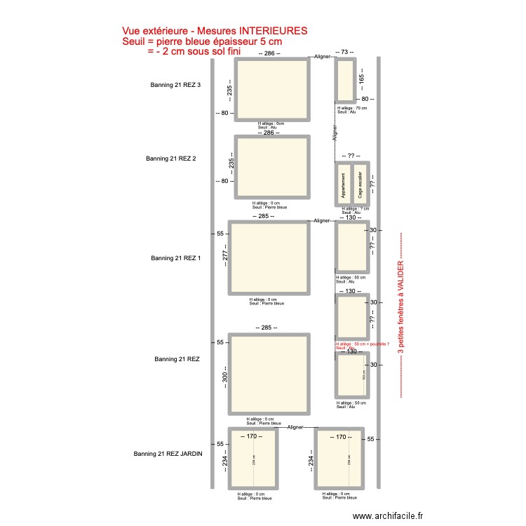 Construction Banning 83 fenêtres façade arrière sans dimensions ext. Plan de 12 pièces et 46 m2