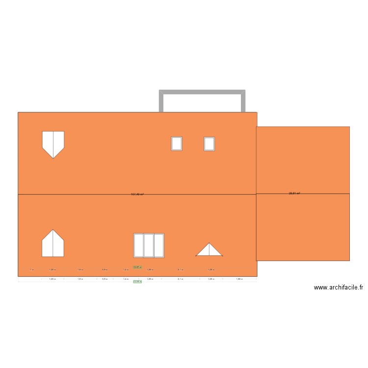 Maison. Plan de 2 pièces et 136 m2