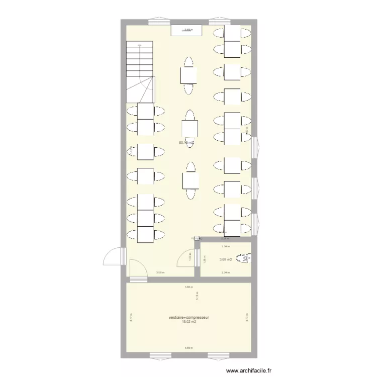 etage fert&eacute; salle. Plan de 