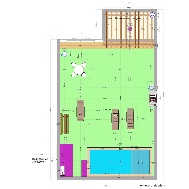 Jardin dernier B. Plan de 2 pièces et 118 m2