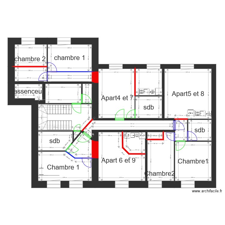 plan etage 1 et 2 avec modif mur. Plan de 0 pièce et 0 m2