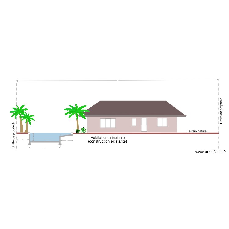 PC piscine vue en coupe. Plan de 0 pièce et 0 m2