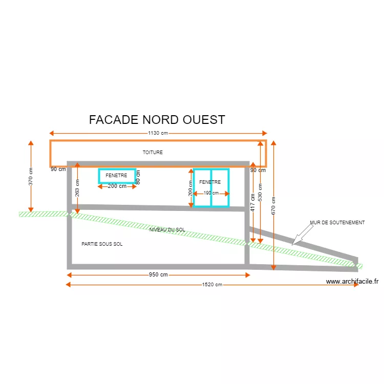 LABO FACADE NORD OUEST. Plan de 