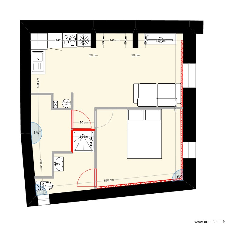 DOUVESY Etage 2. Plan de 1 pièce et 37 m2