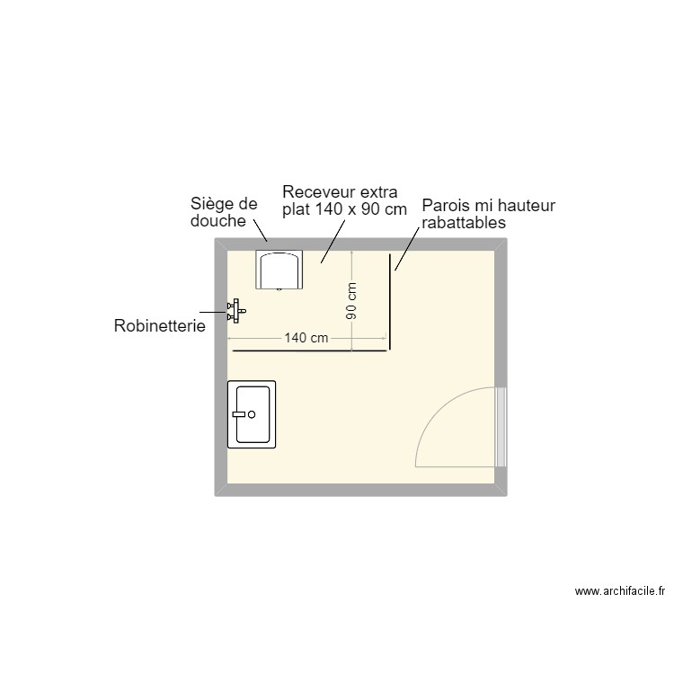 Gauthiez SDB projet 1. Plan de 1 pièce et 5 m2