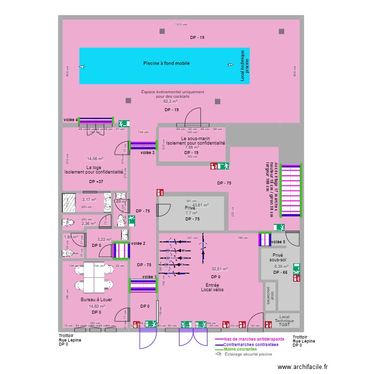 LEFT LA PISCINE RDC APRES TRAVAUX. Plan de 17 pièces et 232 m2