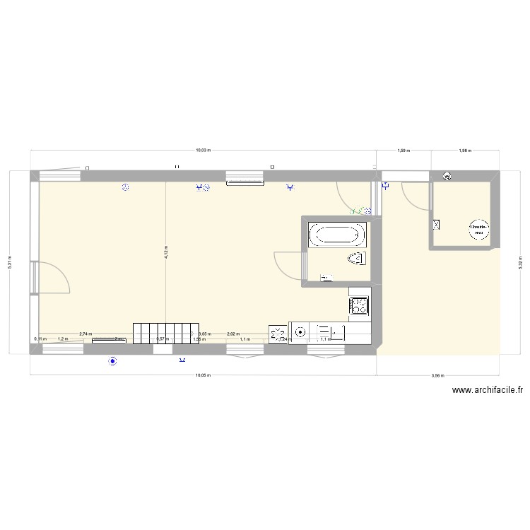 Chalet. Plan de 4 pièces et 59 m2