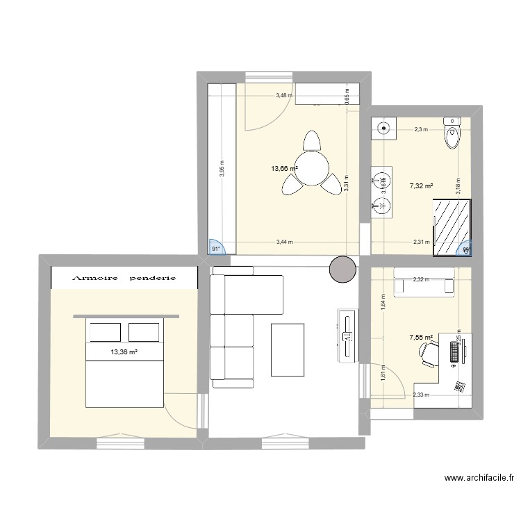 Maison. Plan de 4 pièces et 42 m2