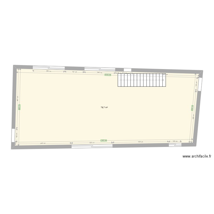 Ferme - pièce à vivre. Plan de 1 pièce et 80 m2