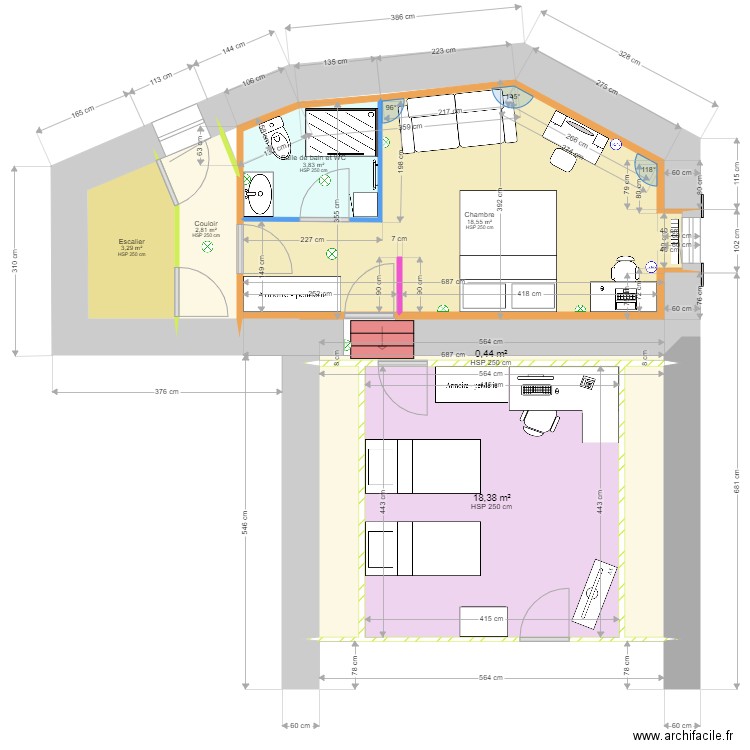 MarSylTour4étageAménagtV2Meublé. Plan de 8 pièces et 53 m2