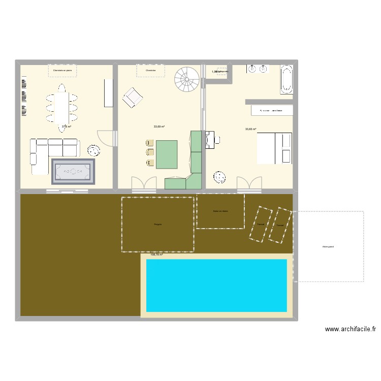 RDC maison. Plan de 5 pièces et 215 m2