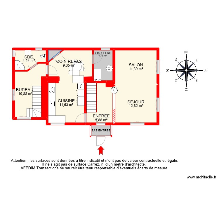 BI 10000 RDC EF. Plan de 15 pièces et 77 m2