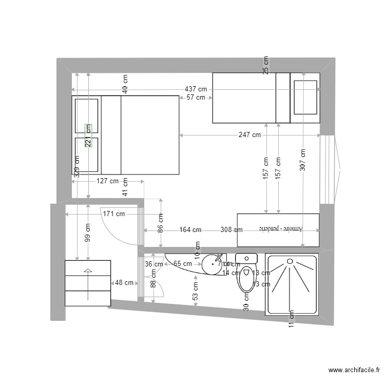 abbartello modif portes. Plan de 1 pièce et 12 m2