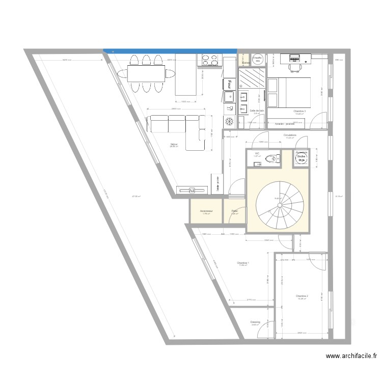 Plan appartement projet modifications bis. Plan de 0 pièce et 0 m2