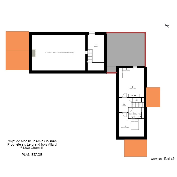 Projet plan maison Grand bois Allard  Etage sdb déplacée. Plan de 0 pièce et 0 m2