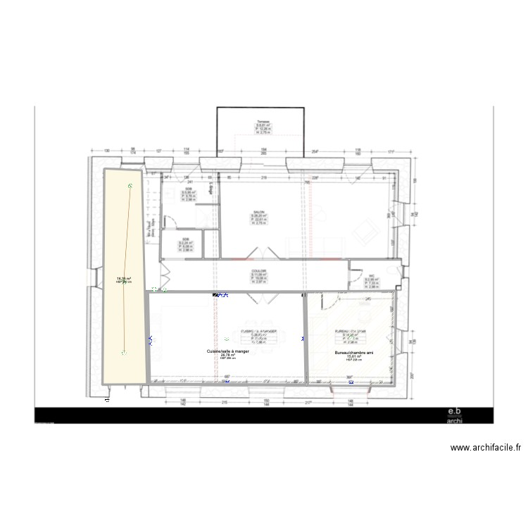 Maison St Rome étages - pièces par pièces. Plan de 3 pièces et 59 m2