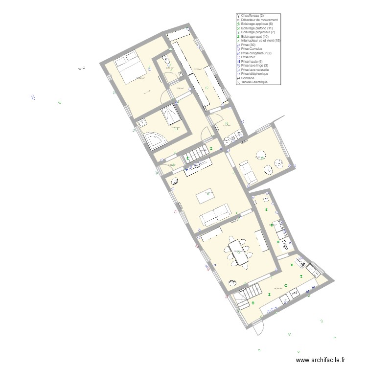 FERME RDC AMENAGEMENT 2. Plan de 13 pièces et 132 m2