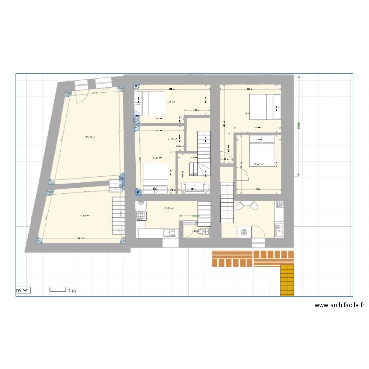 Vihiers Etage. Plan de 6 pièces et 86 m2