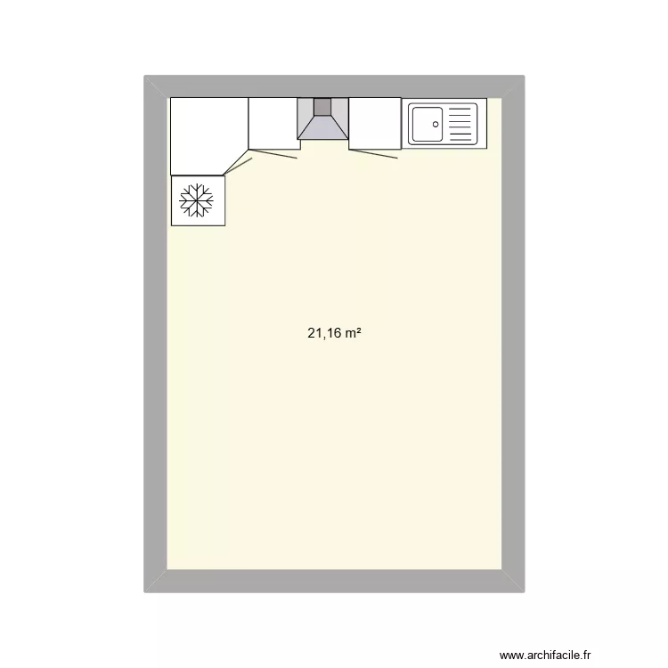 cuisine. Plan de 1  et 21 m²
