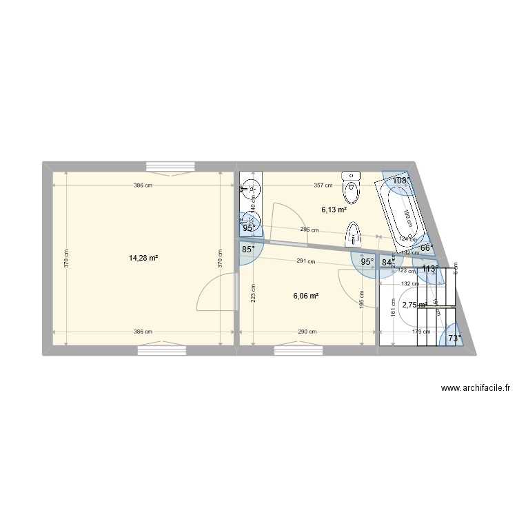 1er Etage VILLERVILLE. Plan de 4 pièces et 29 m2