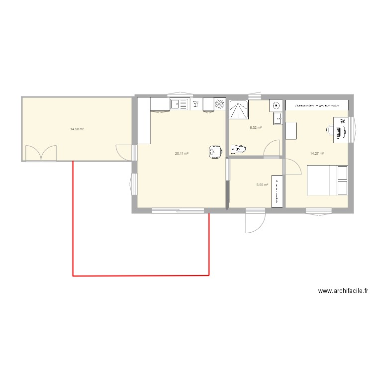 Maison 50 m2 avec chambre bureau 1. Plan de 0 pièce et 0 m2