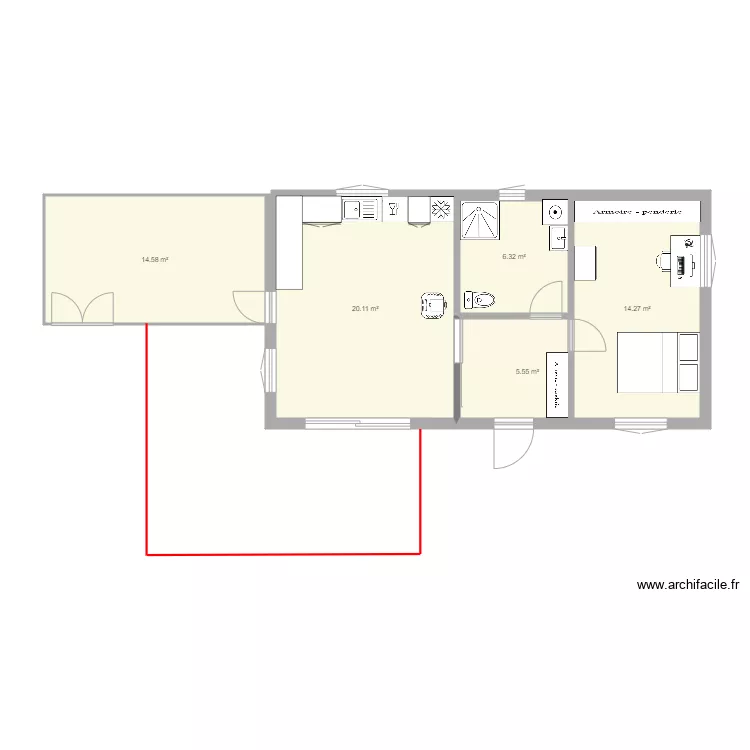Maison 50 m2 avec chambre bureau 1. Plan de 