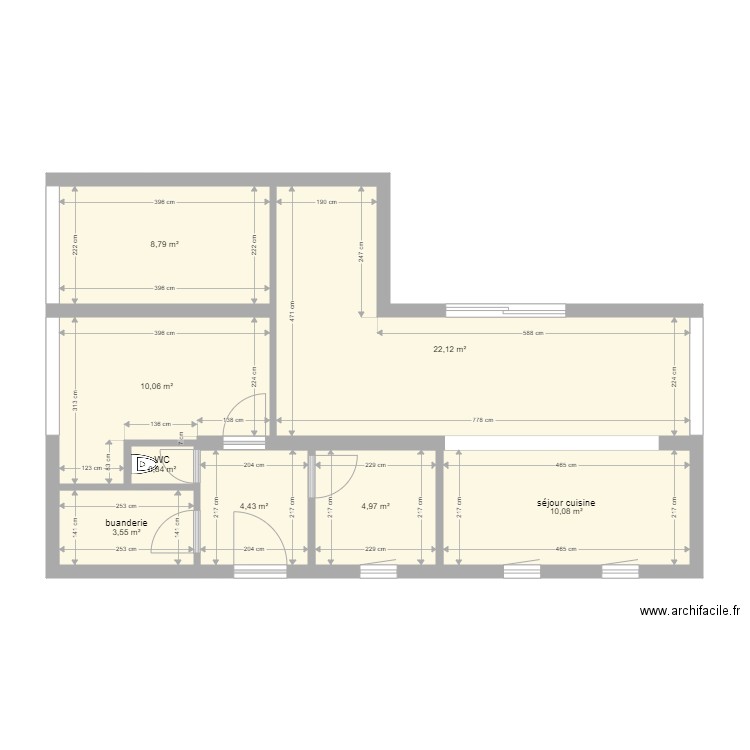 studio 2 chambre. Plan de 8 pièces et 65 m2