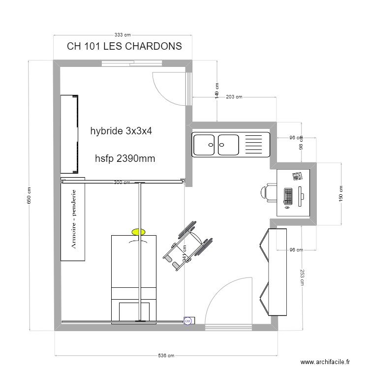 CH 101 LES CHARDONS. Plan de 1 pièce et 29 m2