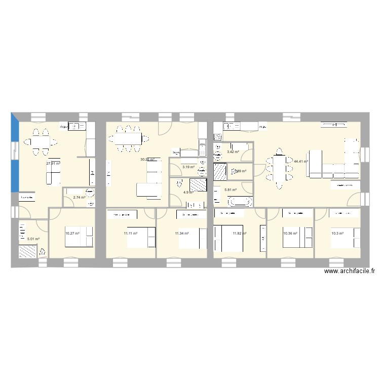 etival. Plan de 16 pièces et 195 m2