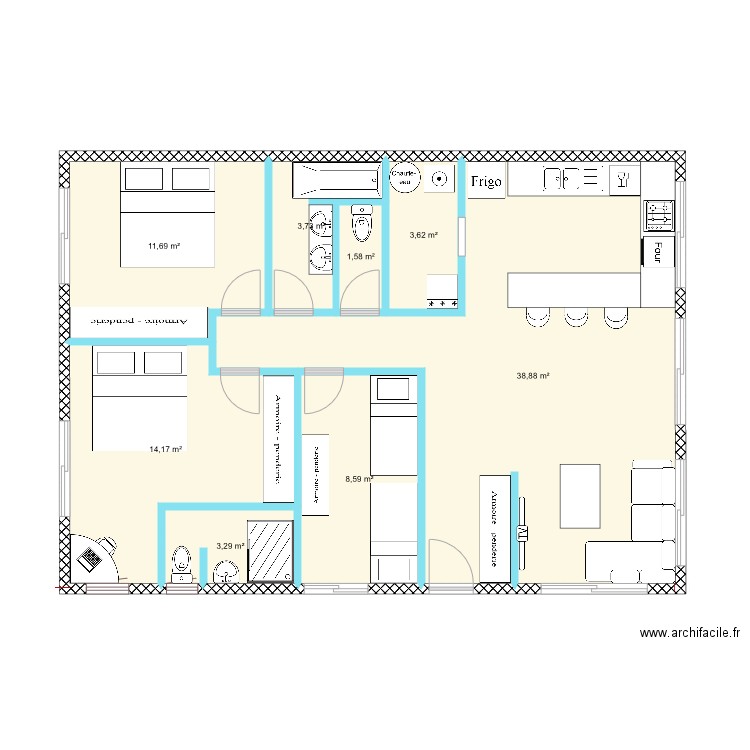 plan grand appart  Paul et Cécile. Plan de 0 pièce et 0 m2