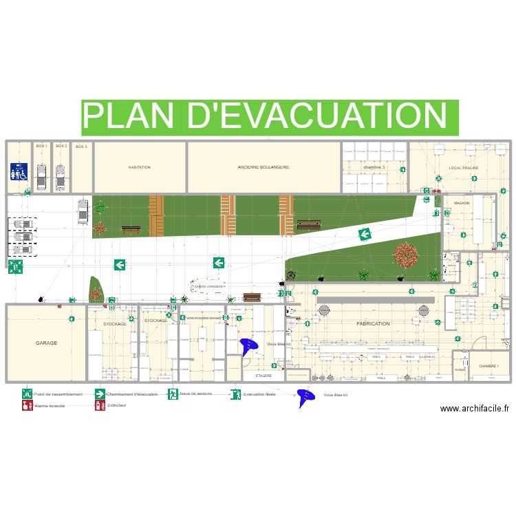 Lachelle RDC PLAN EVACUATION . Plan de 21 pièces et 2361 m2