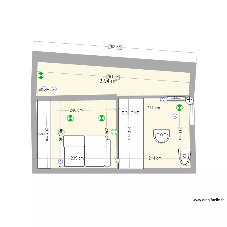 MUR SALLE DE BAIN Sans Dressing. Plan de 